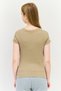 Women Sportswear Fit Embroidered Logo Outdoor T-Shirt, Taupe - 3