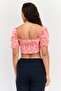 Women V Neck Short Sleeve Allover Print Crop Top, Multicolor - 2