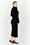 Women Textured Midi Dress, Black - 3