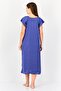 Women Solid Short Sleeves Sleeping Dress, Navy - 3