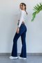 Ganikus Women's Pamela Spanish Navy Blue High Waist Lycra Flare Jeans Denim Trousers - 2