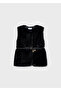 Belted Fur Girl's Vest - Black