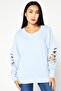 Women Crew Neck Shredded Blair Sweatshirt, Powder Blue