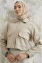 Polo Collar Snap Button Closure Lined 55 cm Long Sports Italian Cashmere Mini Jacket with Inside Pockets - 5
