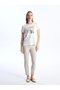 Lcwaikiki Basic Ecru Crew Neck Printed Short Sleeve Women's T-Shirt - 5
