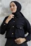 Polo Collar Snap Button Closure Lined 55 cm Long Sports Italian Cashmere Mini Jacket with Inside Pockets - 3