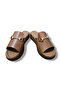 Genuine Leather Gold Buckle High Sole Slippers - 8