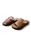 Genuine Leather Gold Buckle High Sole Slippers - 7