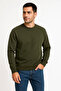 Men's Three Thread Plain Crew Neck Sweatshirt - Khaki