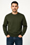 Men's Three Thread Plain Crew Neck Sweatshirt - Khaki - 2