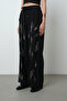 Women's Stone Embroidered Solid Color Elastic Waist Wide Leg Trousers - 2