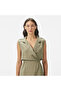 Women's Classic Fit Sleeveless Khaki Linen Blend Dress - 4