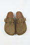 Nomiento Cancun Women's Vegan Leather Buckle Khaki Sabo Slippers