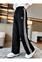 Double Stripe Ribbon Printed Women's Wide Leg Sweatpants
