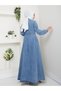Women's Elastic Waist Pocket Detailed Denim Blue Dress - 7