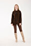 Bow Ribbon Detail Brown Oversize Women's Long Sweater - 7