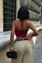 1631 Bordo Velvet Flexible Crop with Chain Strap - 5