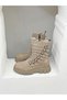 25K-001-R25-208 Khaki Leather Buckle Detail Thick Sole Boots for Women - 2