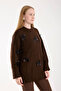 Bow Ribbon Detail Brown Oversize Women's Long Sweater - 8