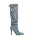 Women Multi Color Stones Denim Boots in Denim - 2