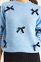 Women's Baby Blue Bow Regular Knitwear Sweater 20246871 - 7