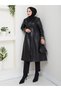Women's Hooded Zippered Leather Black Hood - 4
