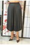Women's Plus Size Pleated Black Leather Skirt with Elastic Waist