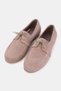 Women's Powder Suede Khaki Natural Leather Size 36-41 Lace-Up Ballet Shoes - 3