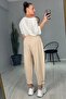Modal Fabric Wide Leg Trousers with Cuffed Detail - 8