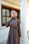 Women's High Collar Snap Fastener Dress Brown - 2