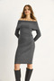 Women's Gray Melange Ribbed Madonna Collar Knitwear Dress 20247574 - 3