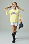 Yellow Cotton Printed Oversize Girls' Thick Non-Embossed Knitted Sweatshirt Tkdaw26Sw00027