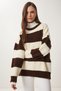 Women's Brown Bone Striped Soft Knitwear Sweater Pf00110 - 2