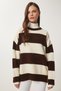 Women's Brown Bone Striped Soft Knitwear Sweater Pf00110 - 3
