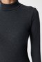 Women's Anthracite Turtleneck Slit Ribbed Knitted Dress Ub00478 - 2