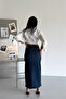 Women's Dark Blue Regular Fit Slit Lycra Denim Maxi Length Denim Skirt Merry-4095 - 7