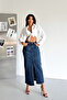 Women's Dark Blue Regular Fit Slit Lycra Denim Maxi Length Denim Skirt Merry-4095 - 5