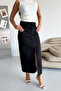 Women's Black Regular Fit High Waist Slit Lycra Denim Maxi Length Denim Skirt Merry-4098 - 2