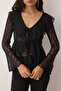 Black Unlined Lace Party Blouse with Tie Flounce Tpraw26Bz00002 - 3