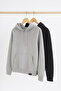Black-Grey Melange 2 Pack Hooded Regular Fit Inside Fleece Sweatshirt Tmnaw24Sw00000 - 2