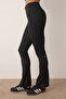 Siyah Flare/İspanyol Paça Yoga Örme Spor Tayt THMAW26TY00011 - 4