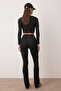 Siyah Flare/İspanyol Paça Yoga Örme Spor Tayt THMAW26TY00011 - 6