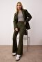 Haki Flare Kalıp Bağlama Detaylı Bootcut Gabardin Pantolon TWOAW26PL00064