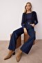 Koyu Mavi Yüksek Bel Kemer Detaylı Wide Leg Geniş Paça %100 Pamuk Non-Stretch Jeans TWOAW26JE00164 - 2