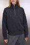 Antrasit Oversize/Geniş Kalıp Fermuarlı Taş İşleme Detaylı Kalın Örme Sweatshirt TWOAW26SW00040 - 3