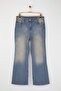 Koyu Mavi Soluk Efekt Vintage Yüksel Bel İspanyol Paça Büyük Beden Jeans TBBAW26CJ00004 - 5