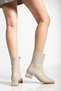 Beige Women's Short Heeled Boots