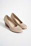 Women's Genuine Leather Honeycomb Printed Wedge Heeled Shoes - Beige - 4