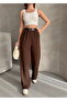 Women's Brown Pleated Wide-Leg High-Waist Palazzo Pants