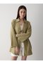 Khaki 100% Cotton Linen Kimono Blouse with Lace Detail - 8